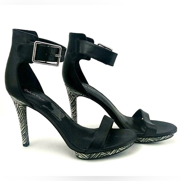 Calvin Klein Vivian Cabretta Black Platform Heels Zebra Print Accent on Heel 6.5 - Picture 2 of 14